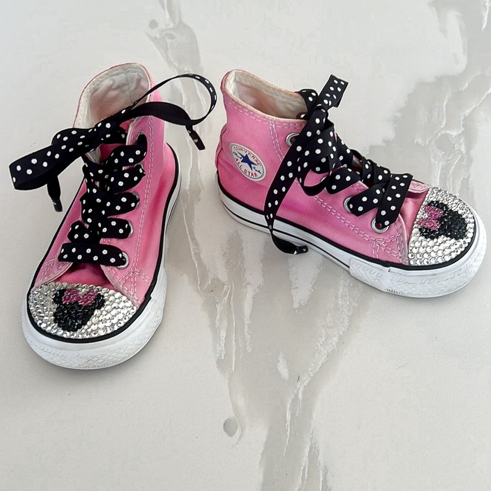 Converse Pink Minnie Mouse Bling Toe Hightop Sneakers Little Girls Sz 5